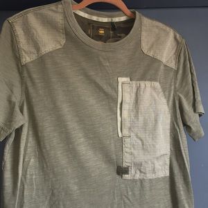 G-Star Raw M Army Green Tee W/ Shoulder Patch NWT